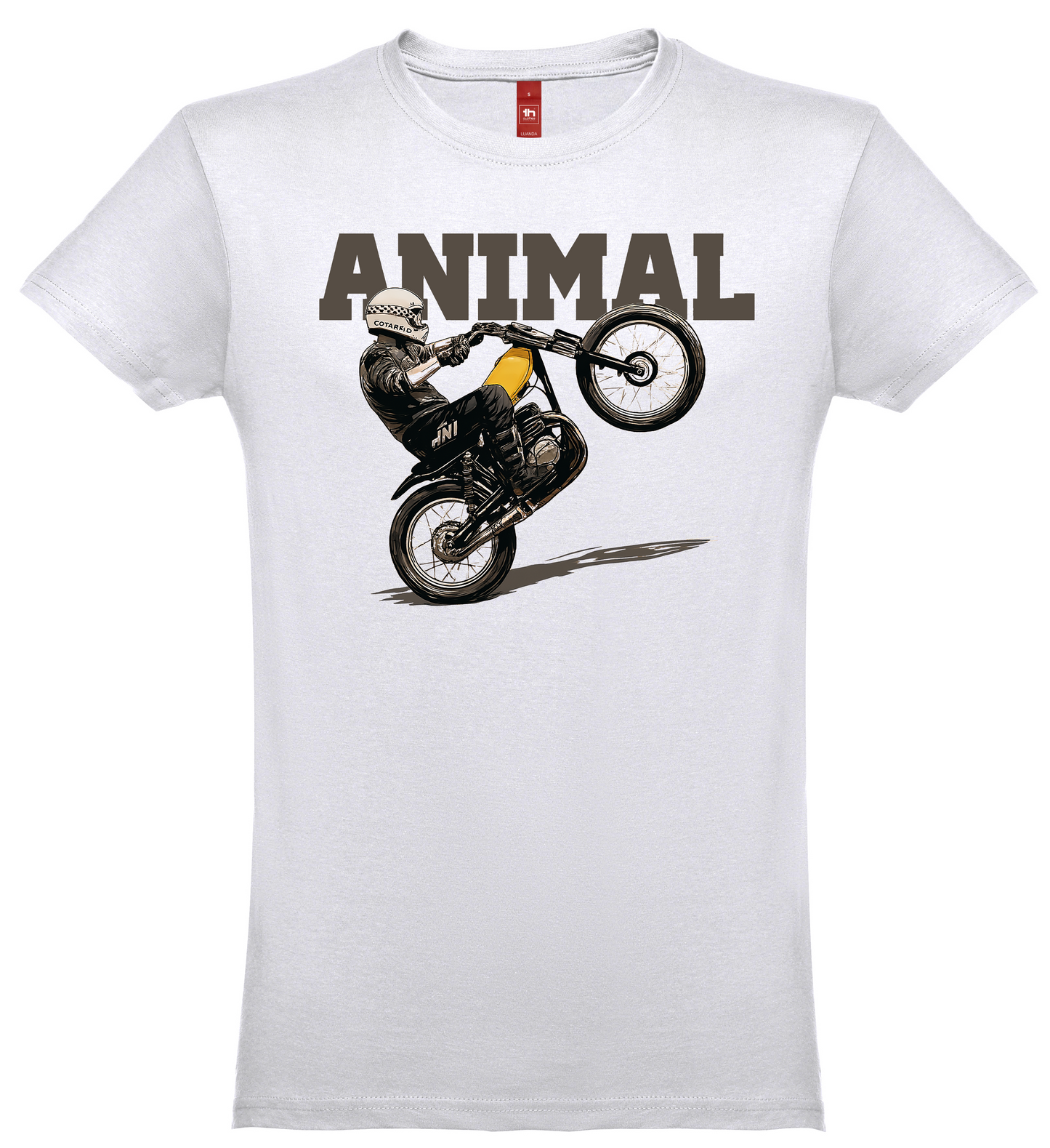 T-shirt manga curta branca.