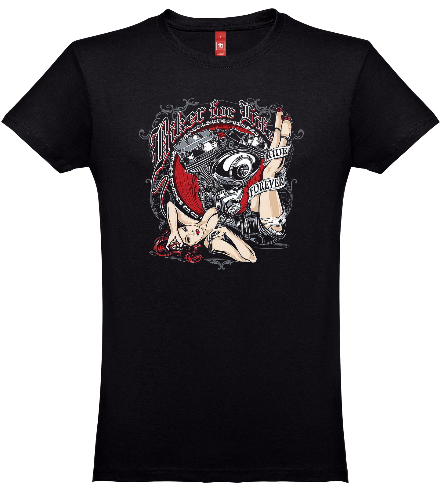 T-shirt manga curta preta.